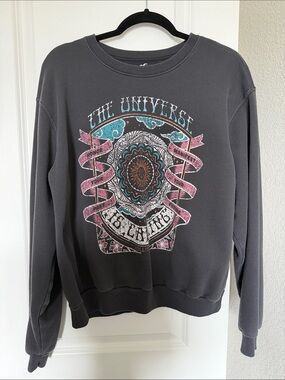 Hollister Charcoal Graphic Crewneck Sweatshirt - The Universe Design